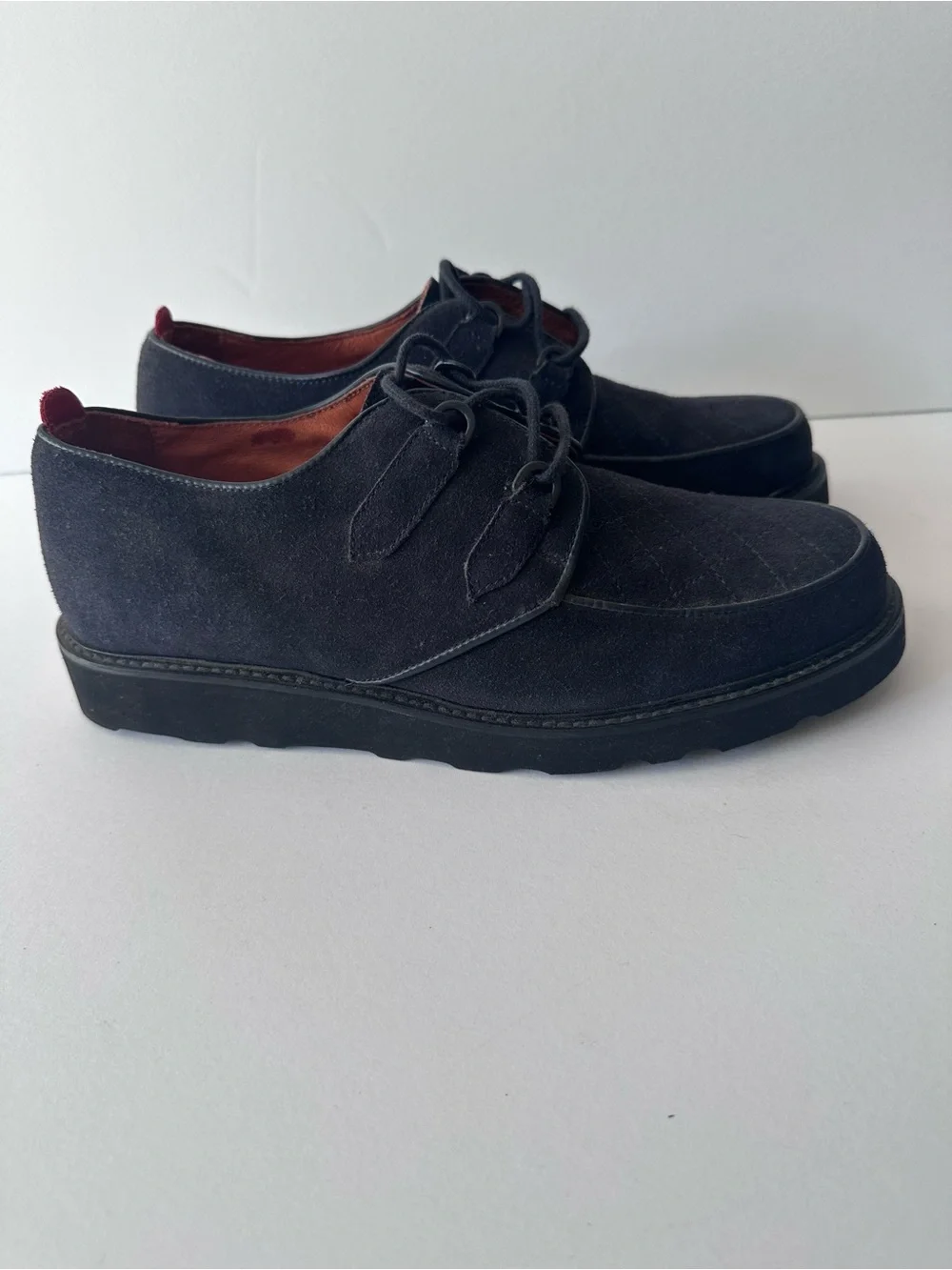 Oliver Spencer Navy Blue Suede Quilted Creepers